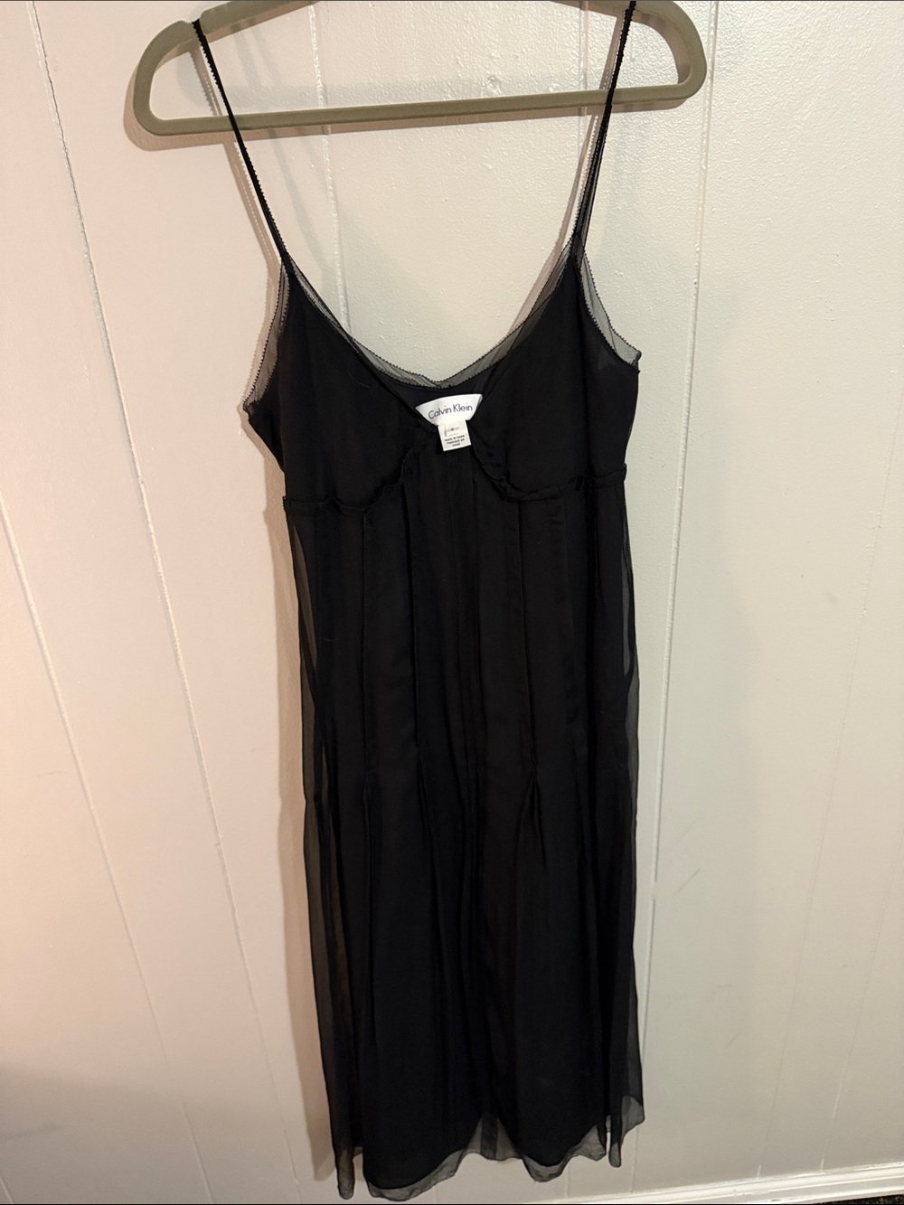 Calvin Klein Black Sheer Chiffon Slip Dress